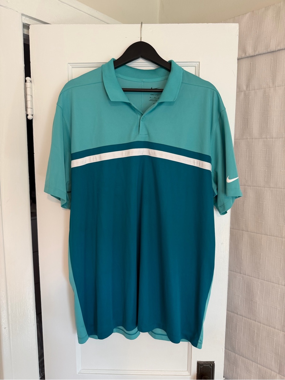 Nike Men’s Teal and Dark Teal Polo with White Chest Stripe